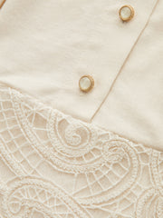 Stand Collar Button Lace Waist Dress