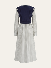 2 in 1 Cable-Knit Paneled Striped Midi Dress