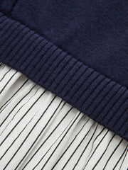 2 in 1 Cable-Knit Paneled Striped Midi Dress