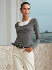 2 in 1 Wool-Blend Layered Cut-Out Knit Top