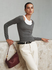 2 in 1 Wool-Blend Layered Cut-Out Knit Top