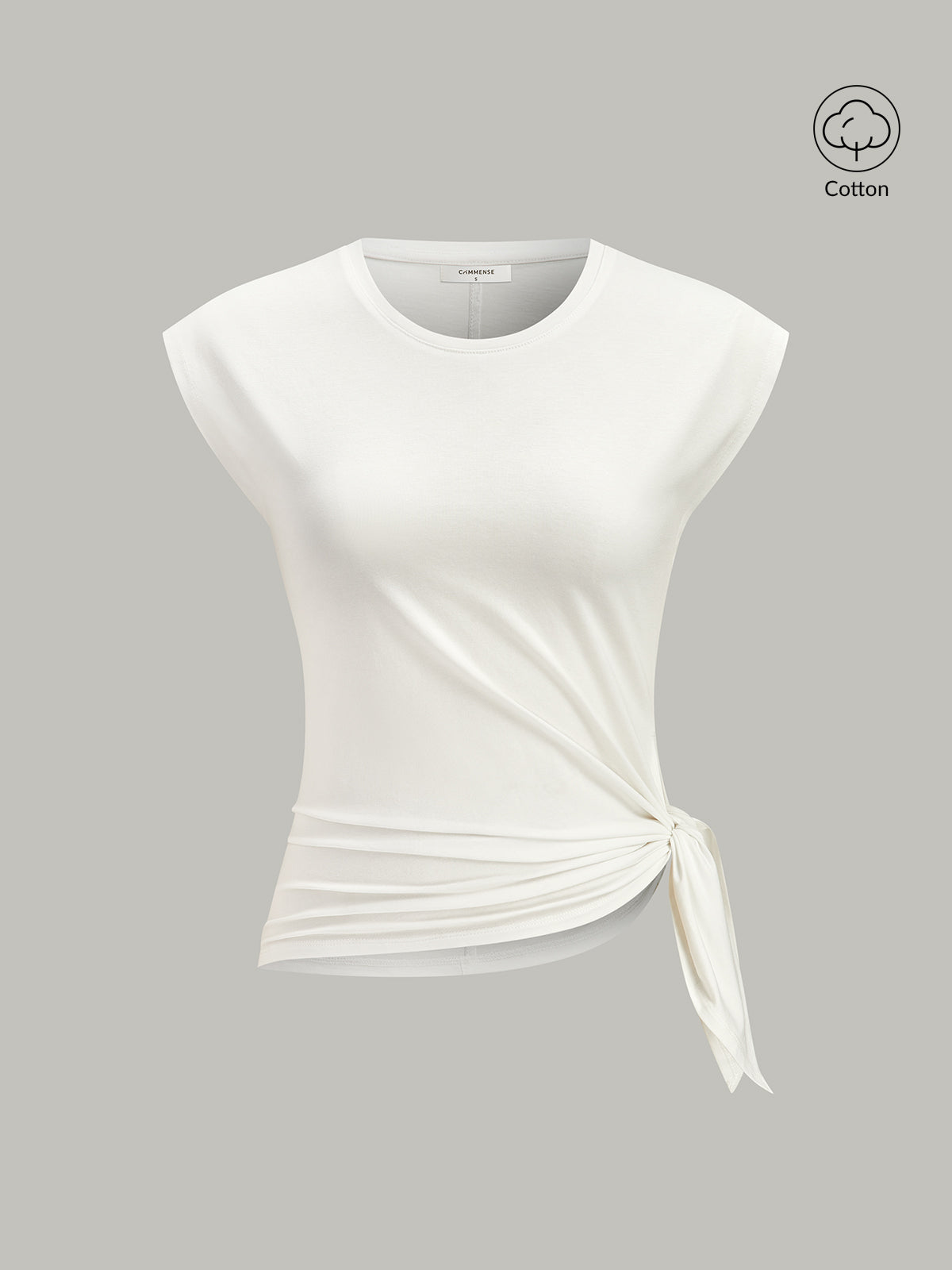 Cotton Blend Cap Sleeve Side-Tie T-Shirt