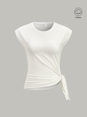 Cotton Blend Cap Sleeve Side-Tie T-Shirt