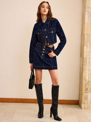 Metal Button Cropped Denim Jacket