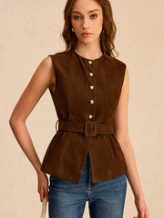 Suede Effect Vest with Belt