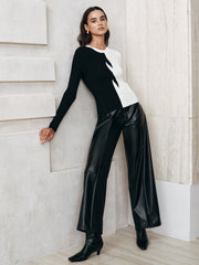 Asymmetric Color-Block Ribbed Sweater