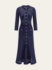 Button-Front Sheer-Knit Maxi Dress
