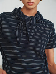 Striped Detachable Scarf Collar T-Shirt