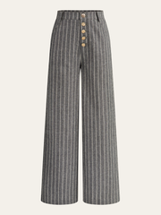 Pinstripe Linen & Cotton High-Waist Pants