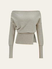 Slit Hem Off-Shoulder Striped Sweater
