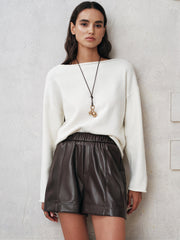 Elastic Waistband Faux Leather Shorts