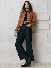 Metal Button Suede Effect Jacket