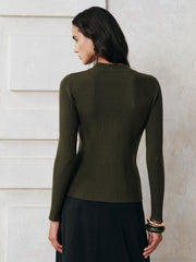 Sheer Lace Panel Mock Neck Sweater