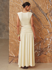 Ruched Crop Top and Maxi Skirt Set