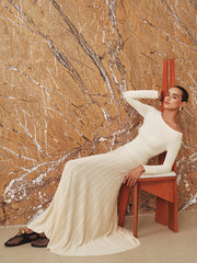 Off-Shoulder Textured Knit Maxi Dress