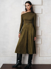 Suede Effect A-Line Midi Skirt