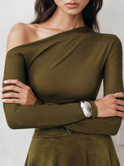 One-Shoulder Long Sleeve Blouse