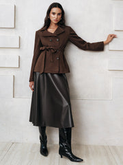Belted Double-Breasted Suede Effect Jacket