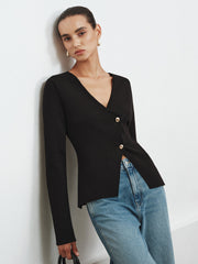 Asymmetric Buttoned Knit Cardigan