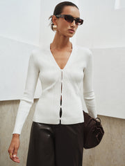 V-Neck Ribbed Knit Top