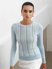 Color Block Striped Crew Neck Knit Top