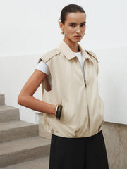 Collared Cap Sleeve Zip-Up Vest