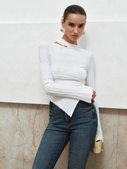 Asymmetric Cut-Out Textured Knit Top