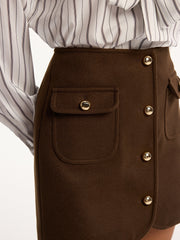 Metal Button Decor Pocket Tweed Mini Skirt