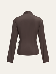 Satin Wrap-Front Long-Sleeve Top