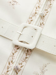 Floral Print Stand Collar Belted Midi Dress