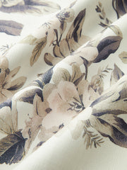 Floral Print Stand Collar Belted Midi Dress