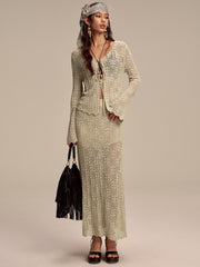 Tencel Flared Sleeve Knit Skirt Set