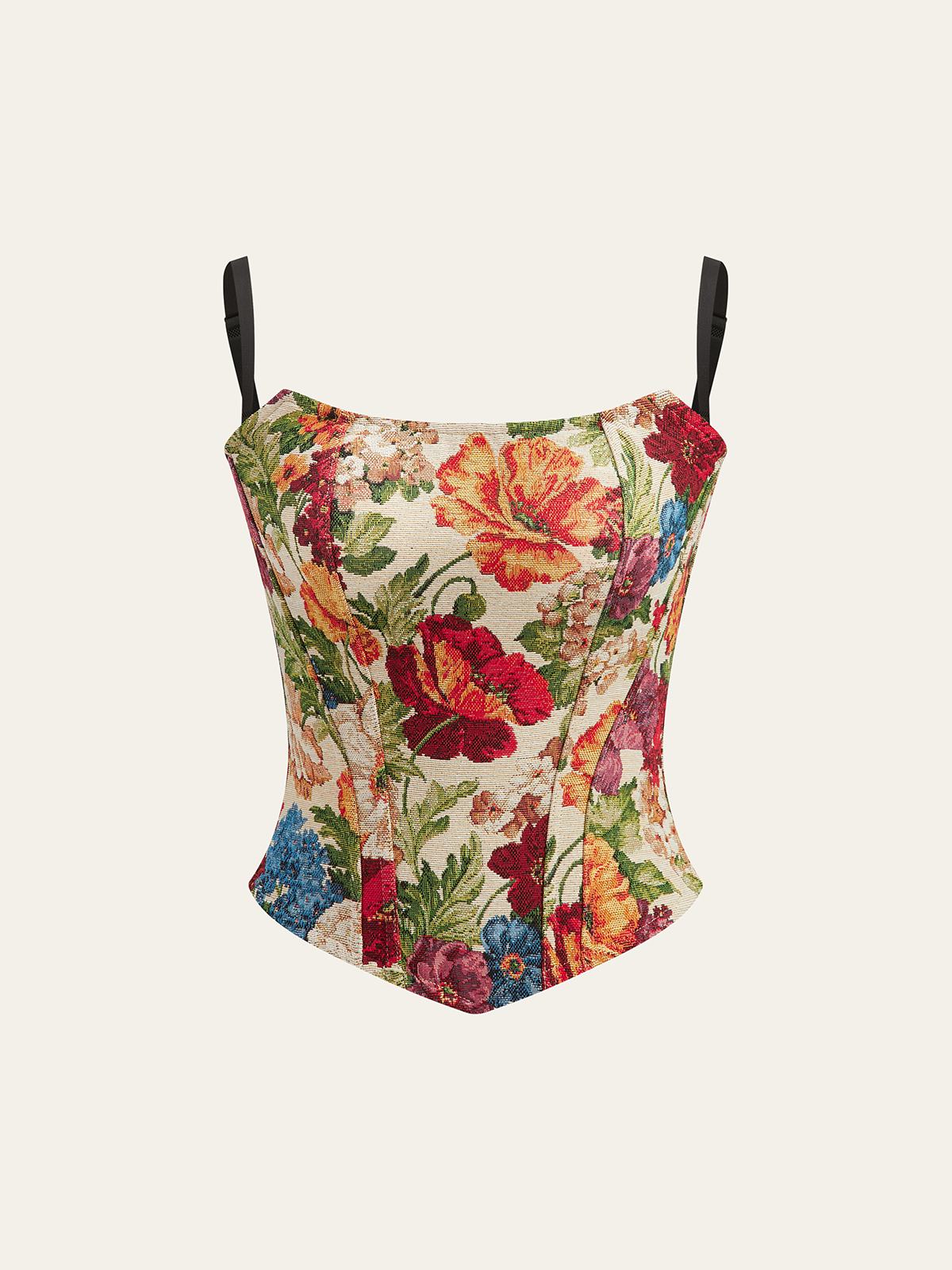 Floral-Embroidered Cami Corset Top