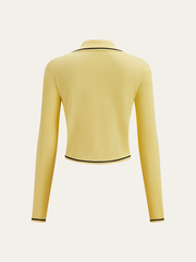 Contrast Trim Collared Knit Cardigan