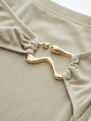 Metal Buckle Elastic-Waist Maxi Skirt