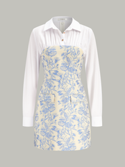 Shirt Collar Floral Jacquard Mini Dress