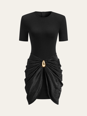 Short Sleeve Ruched Metal Buckle Dress