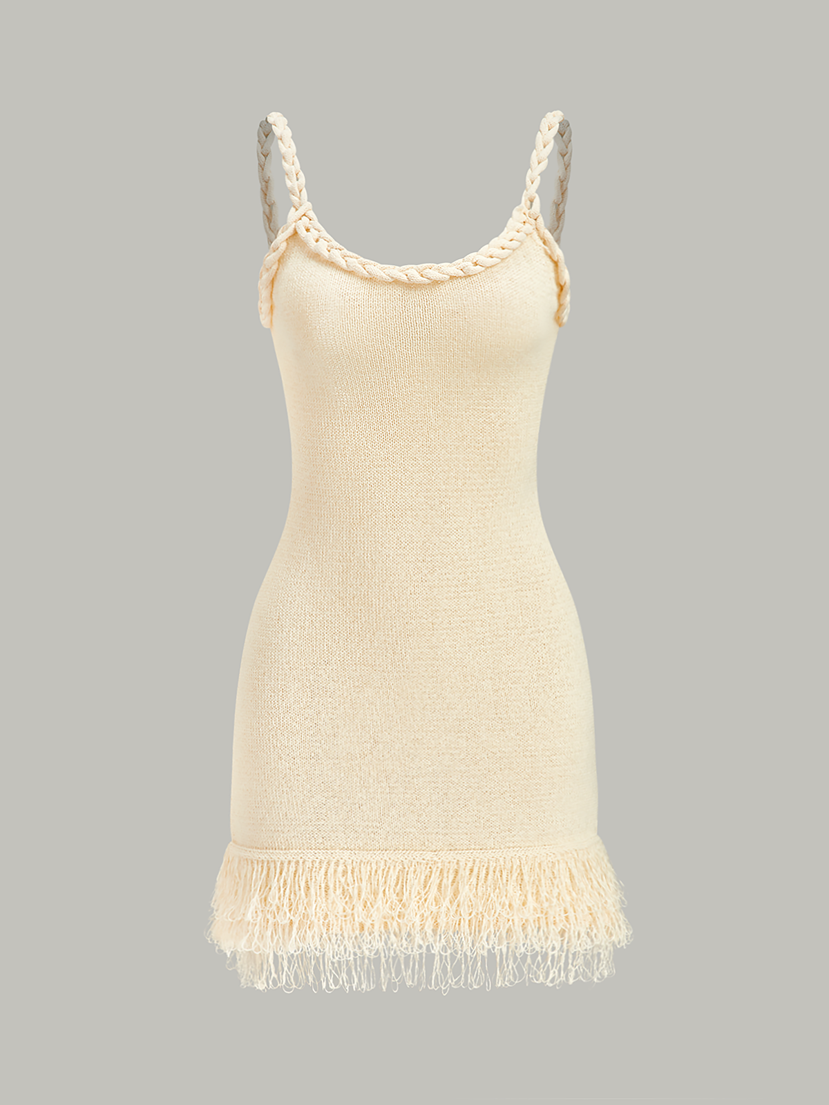 Braided Rope Strap Fringe Hem Sweater Dress