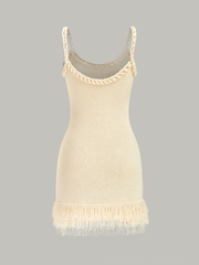 Braided Rope Strap Fringe Hem Sweater Dress
