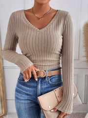 V-Neck Ribbed Skinny T-Shirt