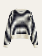 Striped V-Neck Buttoned Wool Blend Sweater