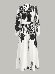 Ruffle Neck Belted Floral Print Maxi Dress