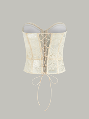 Sheer Strapless Lace Embroidered Corset Top
