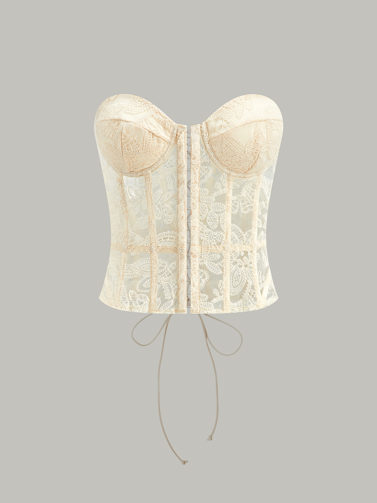 Sheer Strapless Lace Embroidered Corset Top