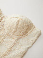 Sheer Strapless Lace Embroidered Corset Top