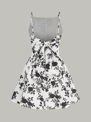 Floral Print Backless Flare Dress