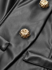 Metal Button Puffed Sleeve PU Leather Jacket