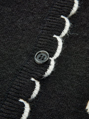 Scalloped Trim Polka Dot Knit Cardigan