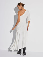 Asymmetric One-Shoulder Textured Sweater Dress