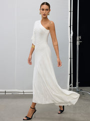 Asymmetric One-Shoulder Textured Sweater Dress